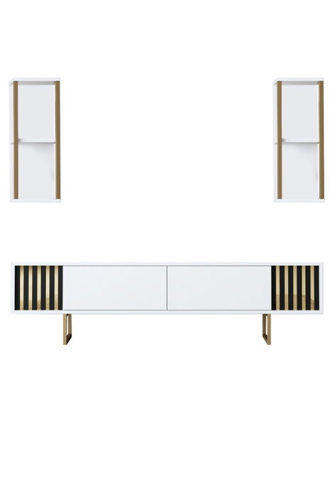 Hanah Home Gold Line Mueble de TV Blanco y Negro con Patas Metálicas